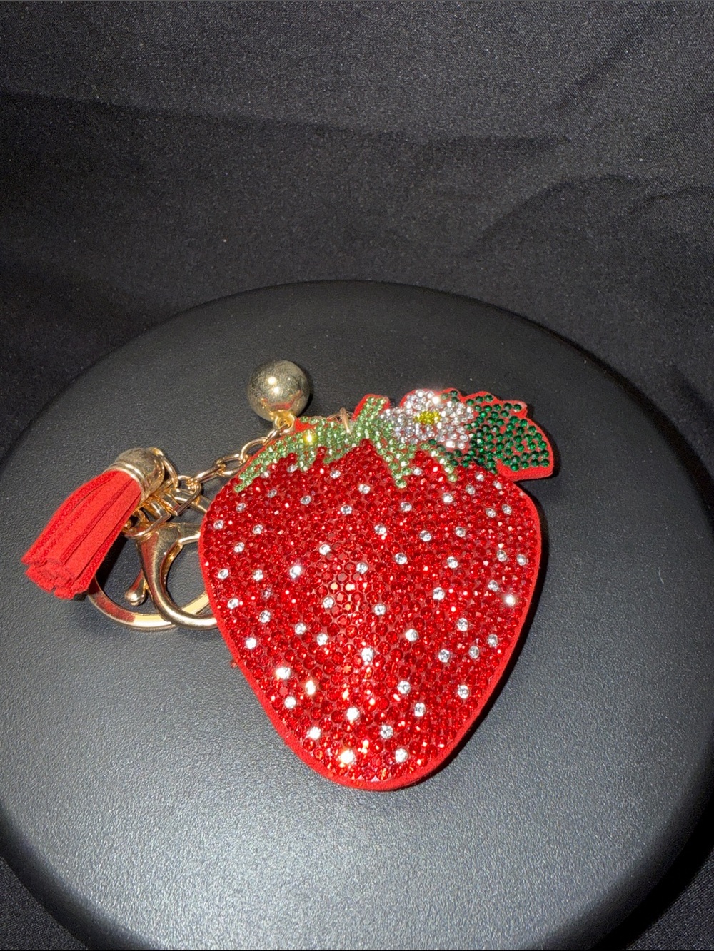 Rhinestone Strawberry Key & Card Holder - Red